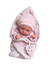 Antonio Juan ANT-85318-Rose-Pale Poupée Picolin 21 cm - Poupée avec suce et couverture enveloppante - Antonio Juan Vêtement rose pâle - couverture fleur vendu par Veille sur toi
