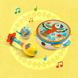 Djeco DJ06016 Ensemble de musique Animambo - Tambourin, maracas et castagnettes - Djeco vendu par Veille sur toi