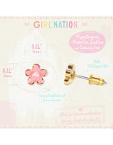 Girl Nation GN-J342s05 Boucles d'oreilles en émail - Fleur rose avec perle - Girl Nation vendu par Veille sur toi