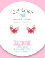 Girl Nation GN-J362s04c Boucles d'oreilles à clip en émail - Crabe avec perle - Girl Nation vendu par Veille sur toi