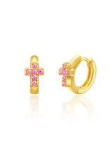 Girl Nation GN-J686E3 Boucles d'oreilles anneaux plaquées or 18 carats – Croix rose – Girl Nation vendu par Veille sur toi