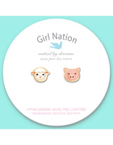 Girl Nation GN-J7038 Boucles d'oreilles en émail - Duo cochon et mouton - Girl Nation vendu par Veille sur toi