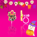 Girl Nation GN-JH521sc Boucles d'oreilles à clip en émail - Chat noir brillant - Girl Nation vendu par Veille sur toi