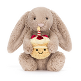 Jellycat BAS3BEBB Peluche - Lapin Bashful beige avec gâteau d'anniversaire - Jellycat vendu par Veille sur toi