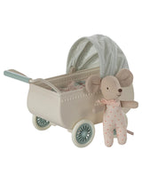 Maileg 11-5103-00 Duo poussette et bébé souris - Menthe - Maileg vendu par Veille sur toi