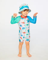 Deux par Deux Recycled Polyester Beach Hat Blue Baby Dinosaur Print vendu par Veille sur toi