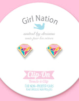 Girl Nation GN-J465sc Boucles d'oreilles à clip en émail - Diamant multicolore - Girl Nation vendu par Veille sur toi