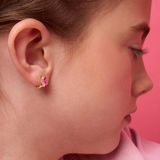 Girl Nation GN-J682E Boucles d'oreilles anneaux plaquées or 18 carats – Fleur rose et perle – Girl Nation vendu par Veille sur toi