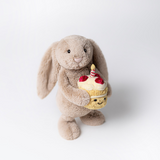 Jellycat BAS3BEBB Peluche - Lapin Bashful beige avec gâteau d'anniversaire - Jellycat vendu par Veille sur toi