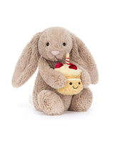 Jellycat BAS3BEBB Peluche - Lapin Bashful beige avec gâteau d'anniversaire - Jellycat vendu par Veille sur toi
