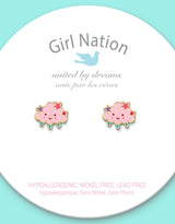 Girl Nation GN-J506s02 Boucles d'oreilles en émail - Nuage rose avec étoiles - Girl Nation vendu par Veille sur toi