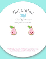 Girl Nation GN-J593s Boucles d'oreilles en émail - Poire rose - Girl Nation vendu par Veille sur toi
