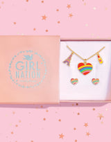 Girl Nation GN-J7113GS Coffret cadeau collier & boucles d'oreilles - Coeur arc-en-ciel - Girl Nation vendu par Veille sur toi